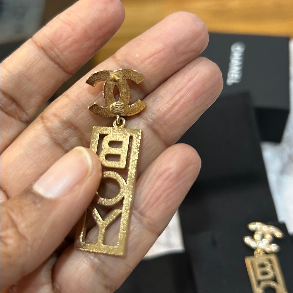 CHANEL Gold and Silver BOY Earrings - Picture 3 of 5